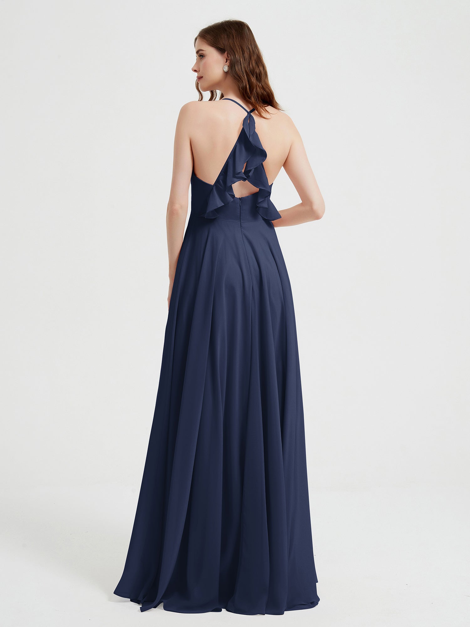 V-neck Bridesmaid Dress with Cross Back Dark Navy